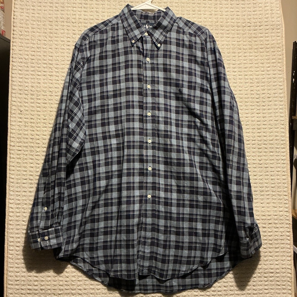 Ralph Lauren Yarmouth Long Sleeve Button Down 16.5 34/35 Hong Kong Blue Plaid